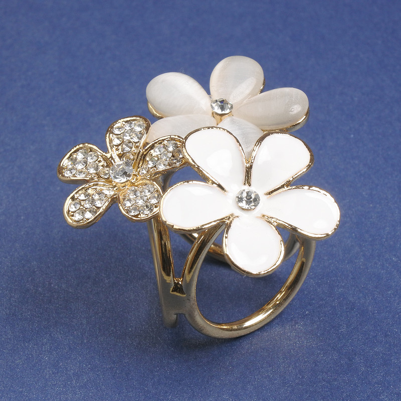 Brooch-clip for scarves and kerchiefs, white crystals, enamel Cat's Eye, 35mm+ - gold-tone metal clip, 22mm diameter+