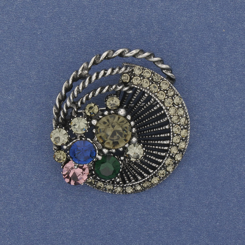 Accent Brooch with Crystals in Silver-Tone Metal 32x36 mm