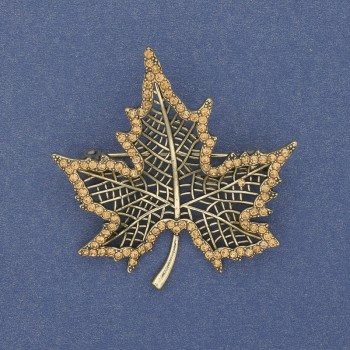 Brooch 'Wedge Leaf' with brown crystals, bronze color, and gold-toned metal, 45x44mm+