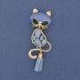 Brooch Pendant Cat with Seed, Blue Cat's Eye, Gold-Tone Metal, 43×17 mm