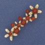 Brooch 'Flowers' with Carnelian on Gold-Toned Metal 55×17 mm+