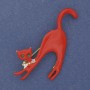 Cat Brooch with Red Enamel, Crystals, Gold-Tone Metal, 60×37 mm+