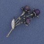 Brooch 'Twig with Amethyst' with white crystals, silver-tone metal 60x28mm+