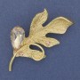 Leaf Brooch-Pendant with Crystal Rhinestones on Golden Metal 67x35mm+