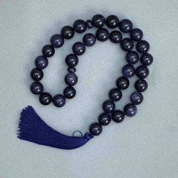 Aventurine Mala 'Night of Cairo' Blue Sand, Smooth Beads, 12 mm Diameter ±, 33 Beads