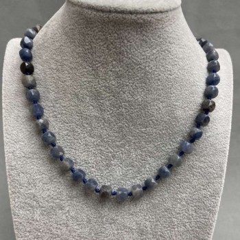Faceted Sapphire Cube Necklace 7x7 mm, length 45 cm, with clasp