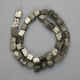 Pyrite beads, natural stone, unpolished, tumbled, diameter 4–12×7–11 mm, length 38 cm on thread