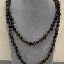 Long Necklace with Hawk's Eye, Tiger's Eye, and Bull's Eye Beads, Smooth 8 mm Beads, Length 120 cm+