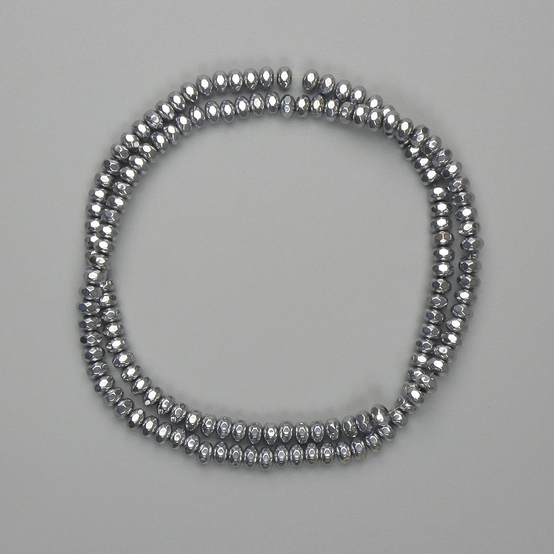 Faceted Hematite Rondelle Beads, Silver Color, 4x2.5 mm, Length 38 cm+