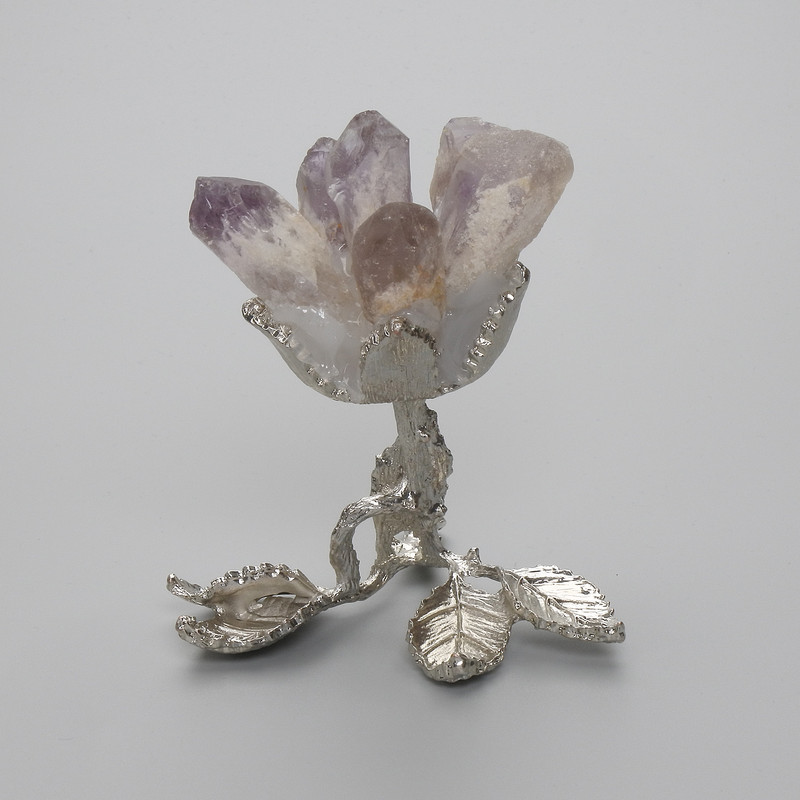 Amethyst natural stone souvenir on a metal stand, dimensions 80-110 × 50-60 mm ± assorted sizes