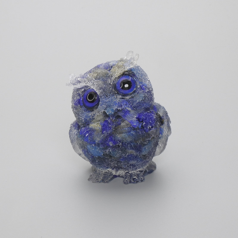 Owl Figurine Made from Recycled Lapis Lazuli Chips, Diameter 60x50x40 mm+