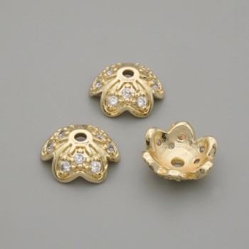 Bead cap finding, gold-tone, 10 mm diameter, 1.4 mm hole diameter, per piece