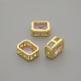 Bead insert with pink crystal, gold-tone metal, 9×7 mm diameter, hole diameter approx. 1.3 mm, per 1 piece +