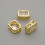 Bead insert with white crystal in gold-tone metal, 9×7 mm, hole diameter about 1.3 mm, per piece