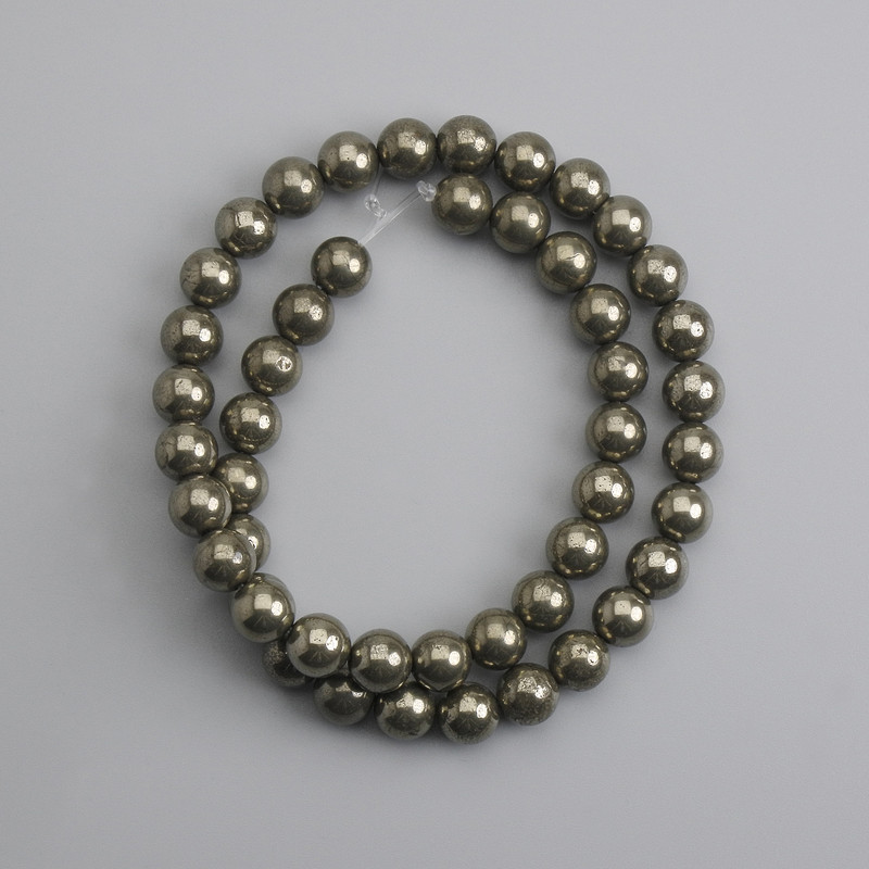 Pyrite beads, smooth round, 8 mm diameter, 37 cm length ±