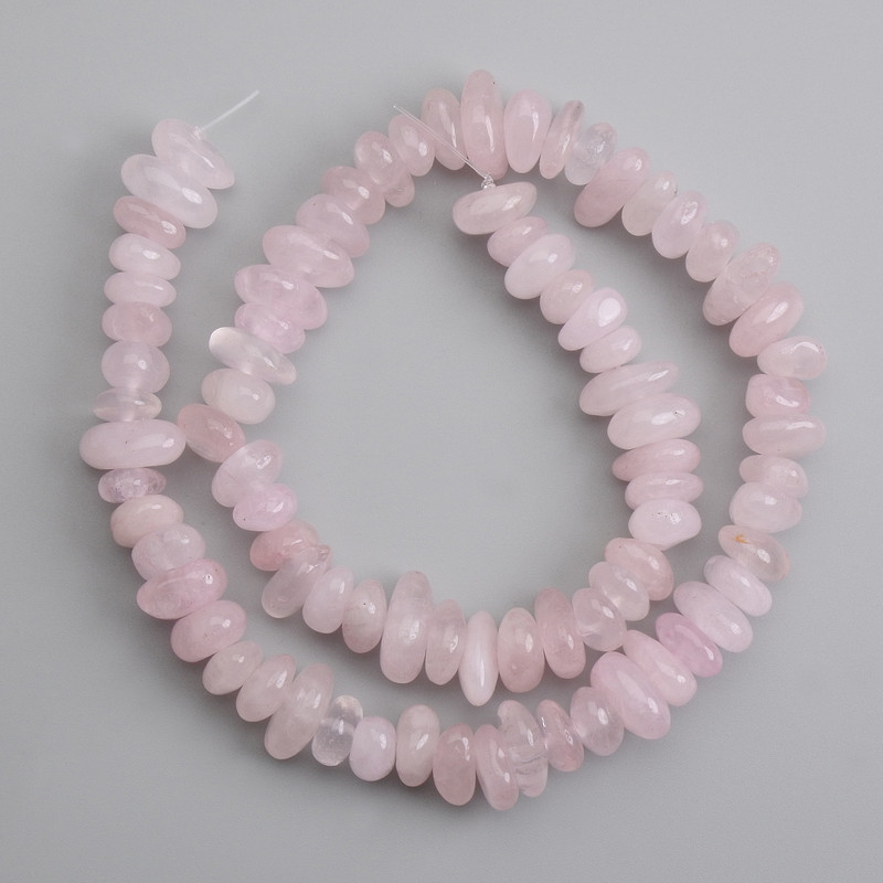 Pink Quartz Tumbled Beads, 8–14×4–5 mm, 40 cm length ± on beading line