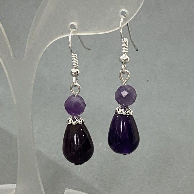 Amethyst Drop Earrings 15x10 mm ±, Faceted 6 mm Ball ±, Length 40 mm ±