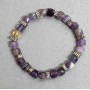 Amethyst and Fluorite Faceted Cube Bracelet, 7.5×7.5 mm, with metal inserts, 18 cm stretch