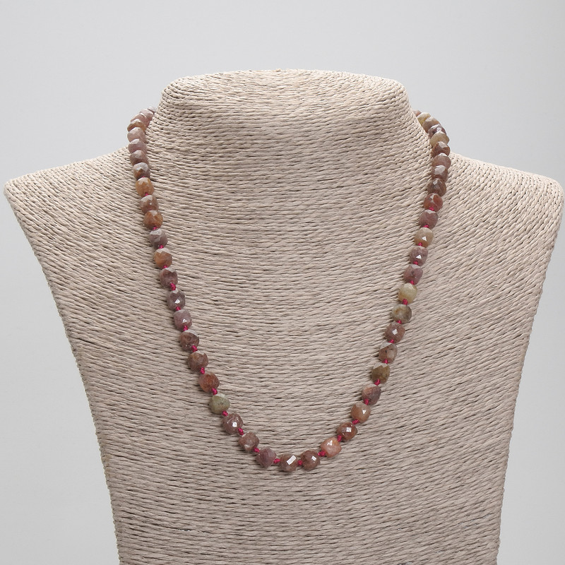 Ruby Necklace with Faceted Cube Beads, 6×6 mm, 50 cm length ± with clasp