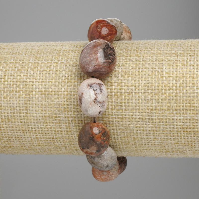 Coral tumbled beads bracelet, bead diameter 14-17×10-13 mm, 18 cm stretch