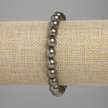 Pyrite Bracelet — Smooth Beads, 8 mm Diameter ±, 18 cm Length ±, Stretch