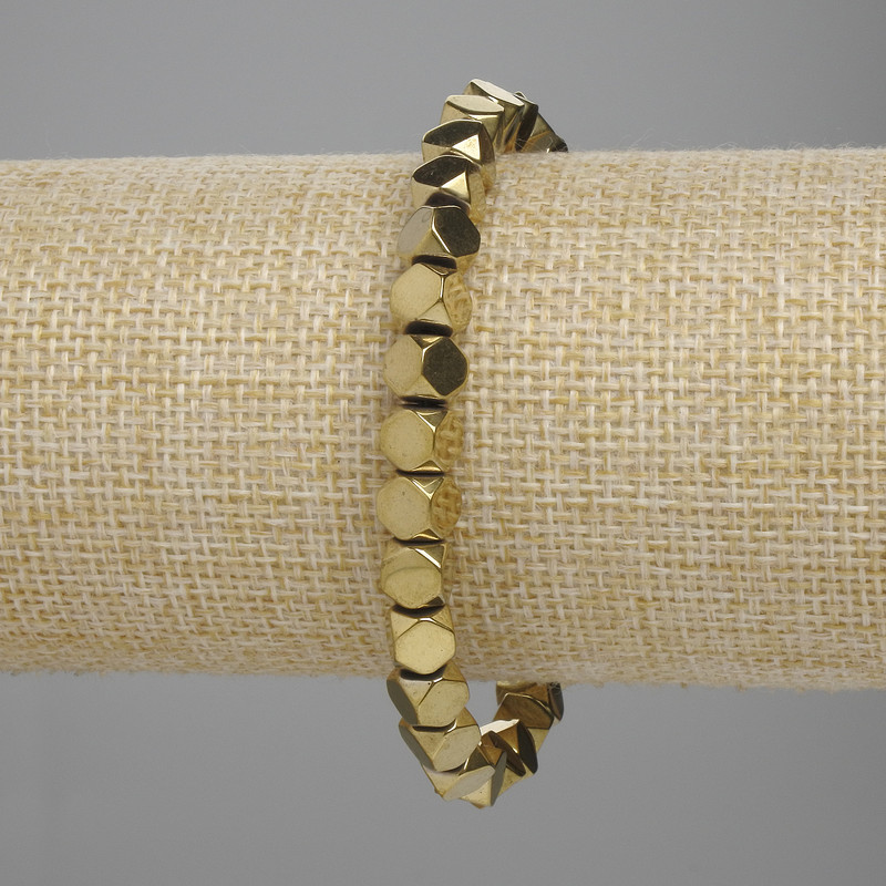 Faceted Hematite Bracelet, 5.5×5.5 mm ±, Golden Color, Length 18 cm ±, Stretch