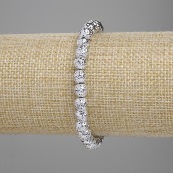 Lava Bracelet with Silver-Tone Metal Finish, Porous Beads 6.5 mm, Length 18 cm, Stretch
