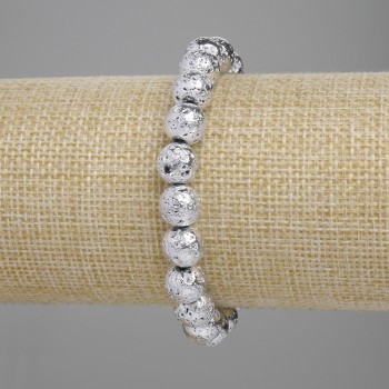 Lava bracelet with silver-plated metal finish, porous bead 8.5 mm ±, length 18 cm ±, stretch