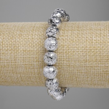 Lava Stone Bracelet with Silver-Plated Finish, Porous Bead 10.5 mm±, Length 18 cm±, Stretch