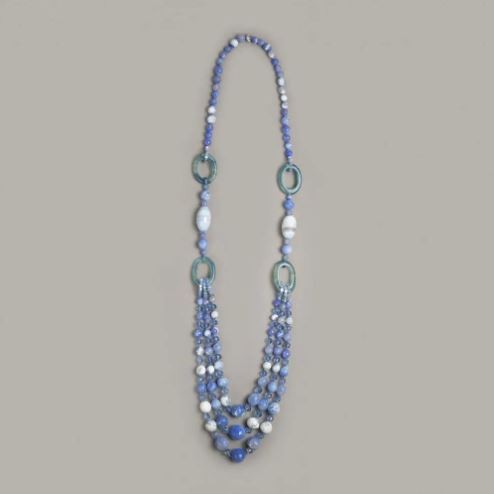 Long multi-strand necklace 'Ripe Blueberry' Snowy Blue Agate, length 105 cm+