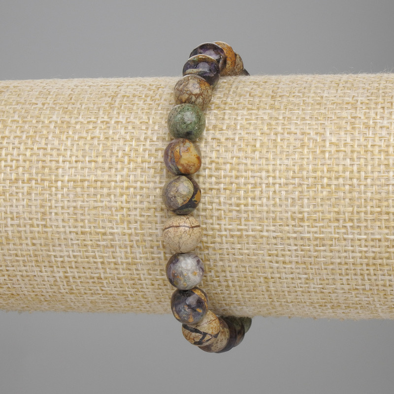Jasper bracelet with smooth 8mm beads, 18 cm length, elastic