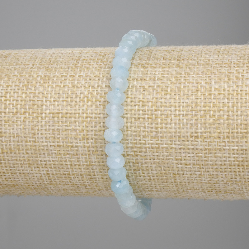 Faceted Aquamarine Bracelet, Rondelle Beads, 6x4 mm, Length 18 cm, Stretch