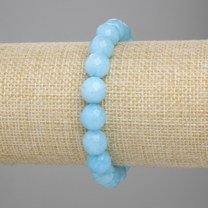 Stretch Aquamarine Faceted Bead Bracelet, 10 mm diameter, 18 cm length