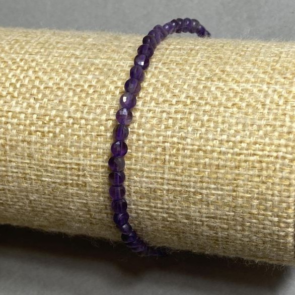 Faceted Amethyst Coin Bracelet, 3.5 mm beads, 18 cm length, stretch