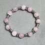 Pink Quartz Bracelet, Smooth 10 mm Beads with Metal Inlays, Stretch, 18 cm ±