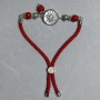 Textile Bracelet, cord diameter 5.5 mm +/-; adjustable slip closure; Coral faceted bead 8 mm +/- with silver metal insert, diameter 17 mm +/-