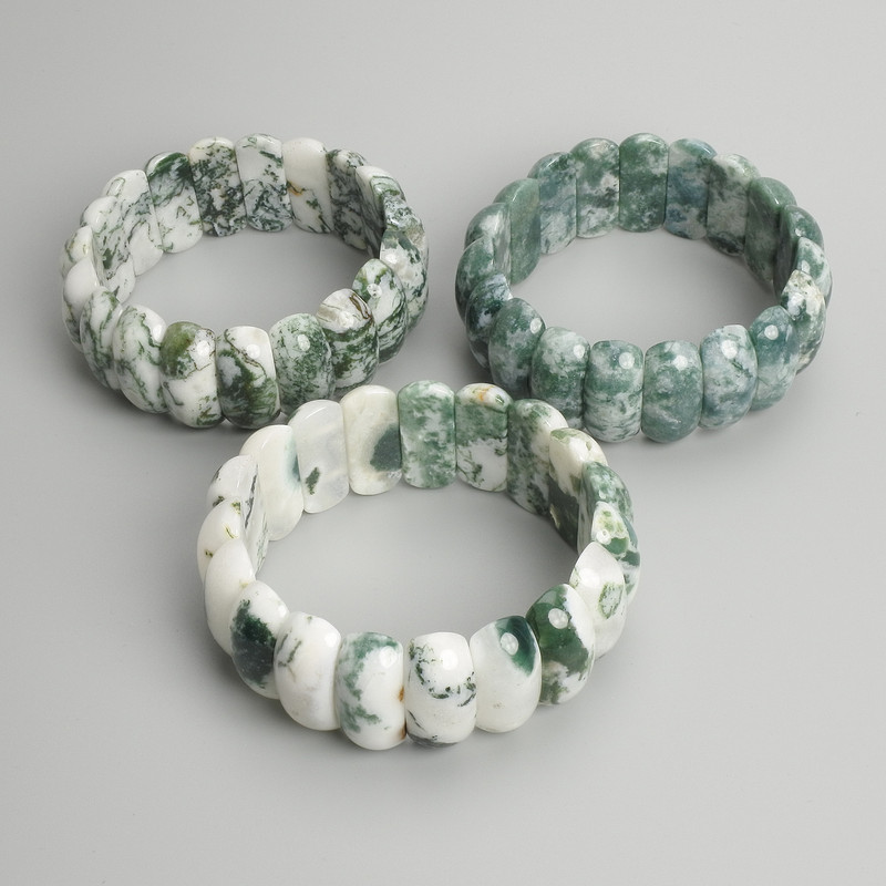 Moss Agate Link Bracelet, 25×11 mm diameter, 18 cm length, stretch