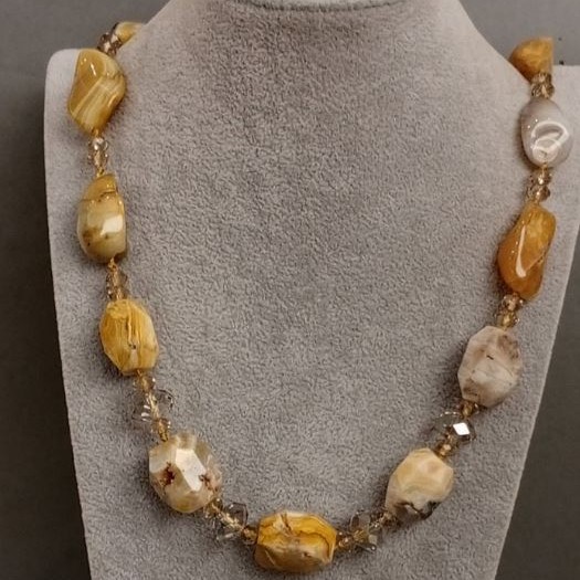Agate and Czech Crystal Necklace, 67 cm+