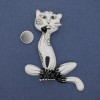 Magnetic Cat Brooch with Enamel and Rhinestones, Silver-Colored Metal, 62x56 mm+