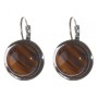 Clearance. Tiger's Eye Earrings with Smooth Bezel, Round Stone 2 cm, Length 3.1 cm
