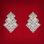 (27x18 mm) Women's earrings with white rhinestones, light metal, wedding and evening studs, Christmas-tree shape, medium size