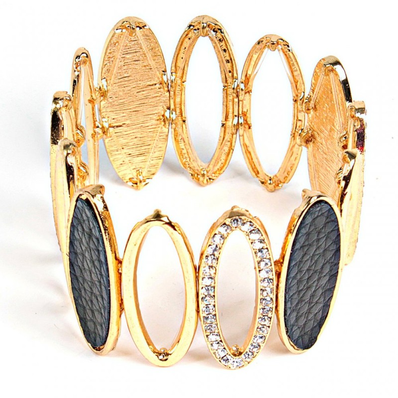(5–6 cm) Women's bracelet, gold color, with black oval elements