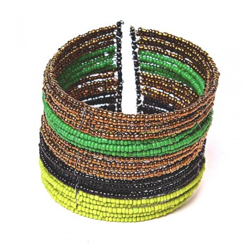Beaded Bracelet with Clasp - Black, Green, Yellow, Amber