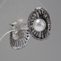 ( 20mm ) Pearl Earrings in Oval Setting "Spiderweb"