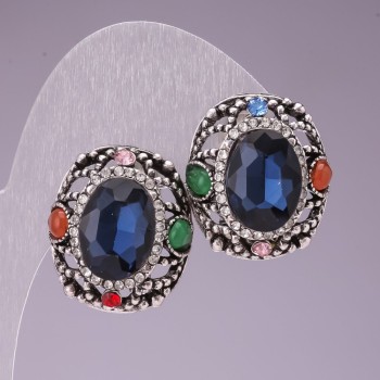 Сережки 2х2, 5 см веселка овал стрази кристал синій