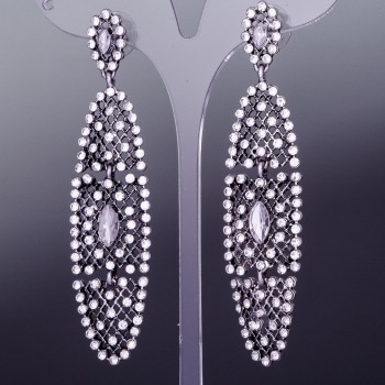 Earrings with white crystals 'Mesh' silver