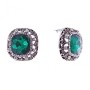 Stud earrings with green square crystals in a rhinestone setting, 20mm