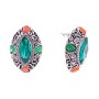 Stud Earrings with Green Marquise-Cut Crystals, Pavé-Set, 26 x 19 mm