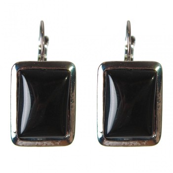 Sale Agate Earrings, smooth bezel, rectangular stone 2.3×1.8 cm, length 3.5 cm