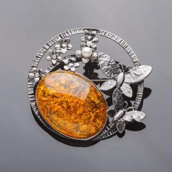 Brooch 'Forged' Butterflies Amber (name) 6 cm